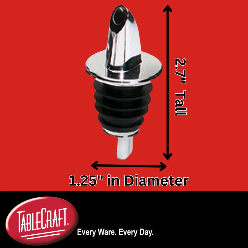 TableCraft 670, Economy Liquor Bottle Pourers, Chrome Plated Plastic, No Collar, Fits Standard 750 ml Bottles, Smooth Accurate Pour, Spill-Reducing Design, Silver, 1.25" x 1.25" x 2.75" - Image 2