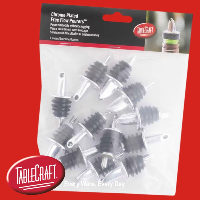 TableCraft 670, Economy Liquor Bottle Pourers, Chrome Plated Plastic, No Collar, Fits Standard 750 ml Bottles, Smooth Accurate Pour, Spill-Reducing Design, Silver, 1.25" x 1.25" x 2.75" - Image 3