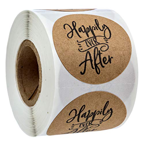 SBlabels Happily Ever After Stickers / 250 Brown Kraft Wedding Envelope Seals / 1.5" Round Fairytale Invitation Thank You Stickers/Made in The USA - Image 1