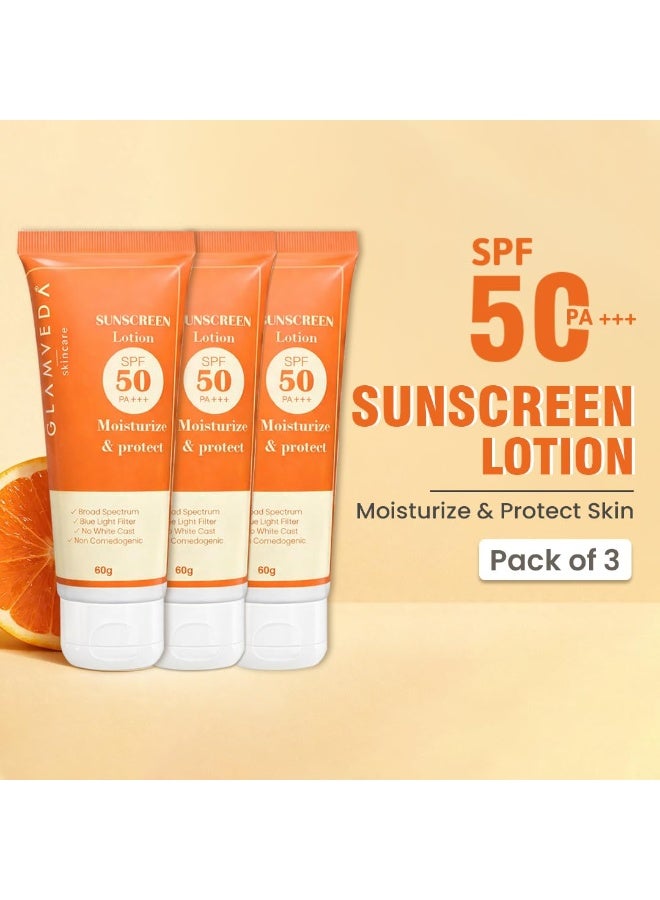Glamveda Sunscreen Lotion Spf 50 PA+++ for Moisturize & Protect 60 ml (Pack Of 3)  | Transparent & Ultra-lightweight Sunscreen | Non-Greasy, Quick-Absorbing | Zero White Cast | For Women & Men - Image 2