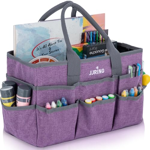 JJRING Craft Tote Bag Organizer for Art Storage Art Tote Organization with Multiple Pockets Art Sewing Supply Bag for Scrapbooking Medical and Office Supplies Storage Purple - Image 1