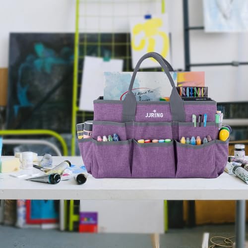 JJRING Craft Tote Bag Organizer for Art Storage Art Tote Organization with Multiple Pockets Art Sewing Supply Bag for Scrapbooking Medical and Office Supplies Storage Purple - Image 3