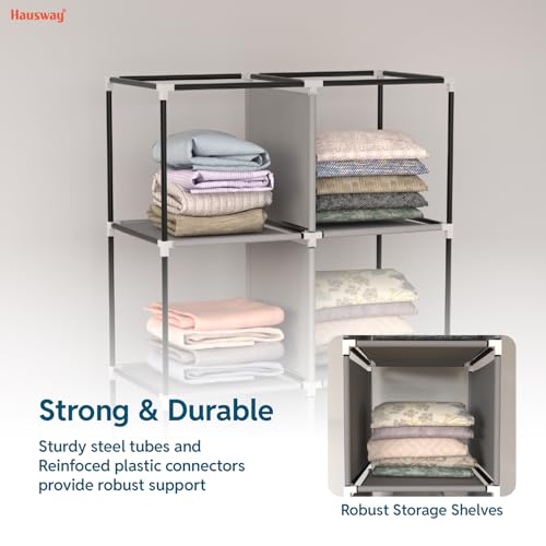 HAUSWAY Foldable Wardrobe for Clothes, Multipurpose Collapsible Fabric and Plastic Cupboard for Bedroom, 2-Door Wardrobe with 8 Shelves - Grey - Image 4