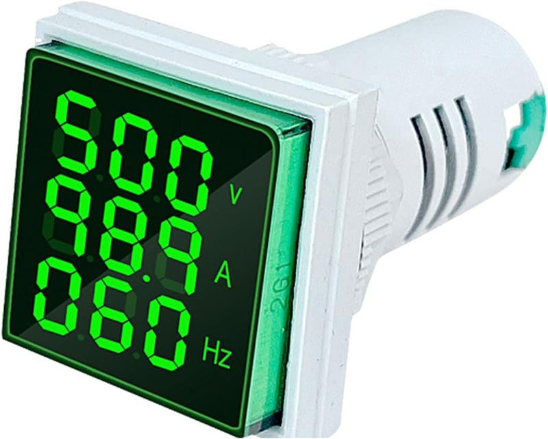 Dioche Threedigit Display AC Current, Voltage, and Frequency Indicator, 22mm Square Head, LED Multifunctional Measuring Instrument, AC 60-500V 0-100A 20-75Hz. (Green) - Image 2