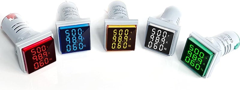 Dioche Threedigit Display AC Current, Voltage, and Frequency Indicator, 22mm Square Head, LED Multifunctional Measuring Instrument, AC 60-500V 0-100A 20-75Hz. (Green) - Image 1