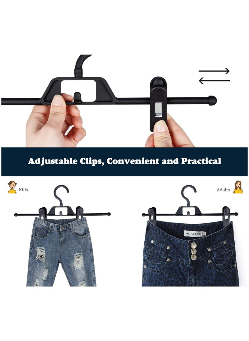 KCDMBUE 10 Pack Clip Pants Hangers, Adjustable Non-Slip Plastic Trouser & Skirt Hangers, Stackable Clothes Hangers with Clips – 32x13cm (13x5 inch)(Black)  - Image 3