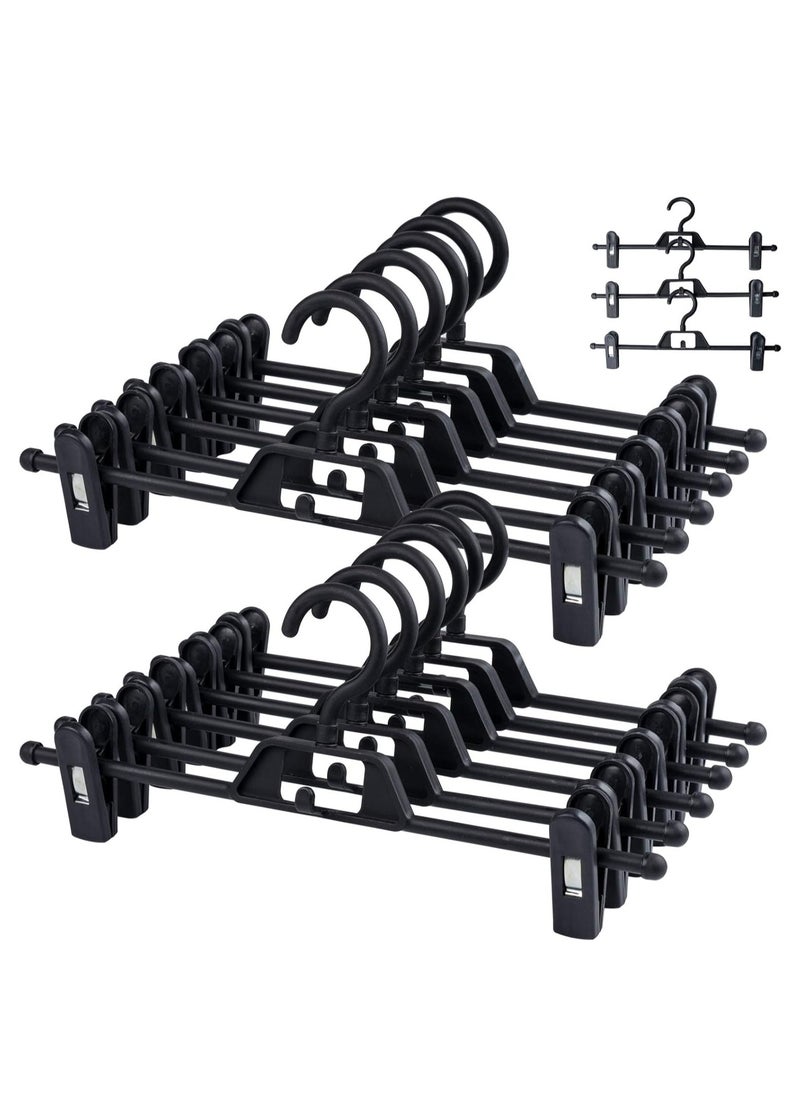 KCDMBUE 10 Pack Clip Pants Hangers, Adjustable Non-Slip Plastic Trouser & Skirt Hangers, Stackable Clothes Hangers with Clips – 32x13cm (13x5 inch)(Black)  - Image 1