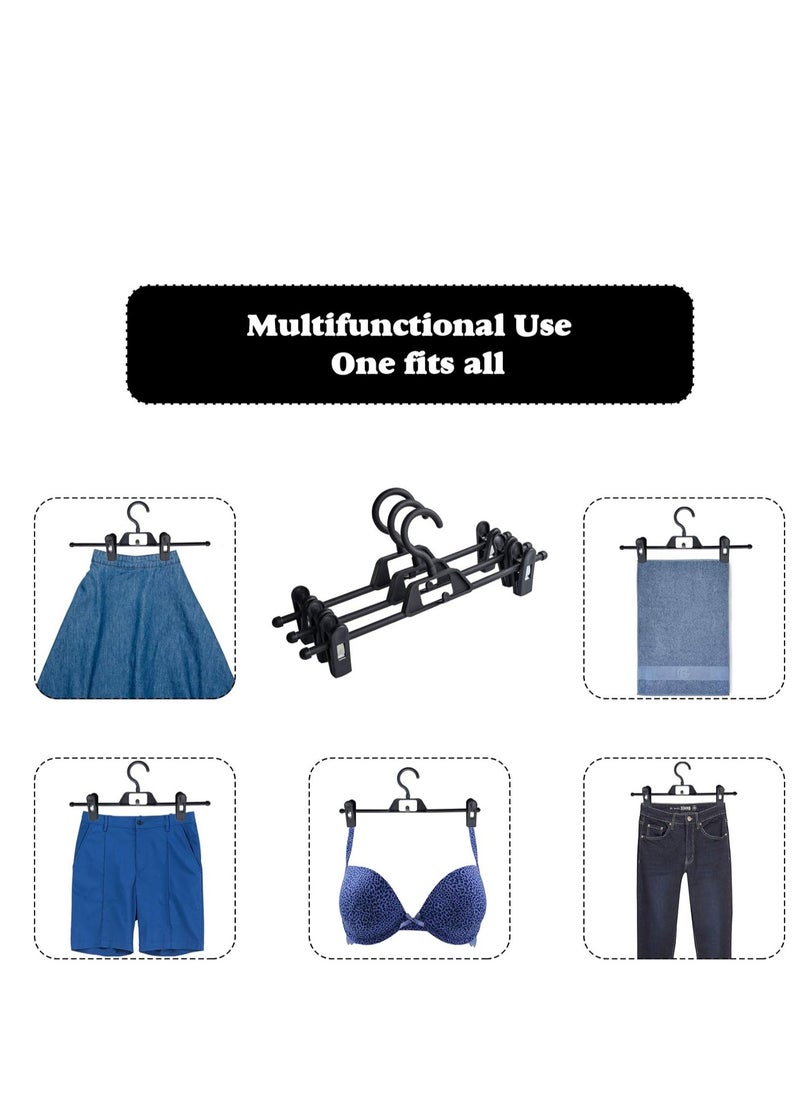 KCDMBUE 10 Pack Clip Pants Hangers, Adjustable Non-Slip Plastic Trouser & Skirt Hangers, Stackable Clothes Hangers with Clips – 32x13cm (13x5 inch)(Black)  - Image 5