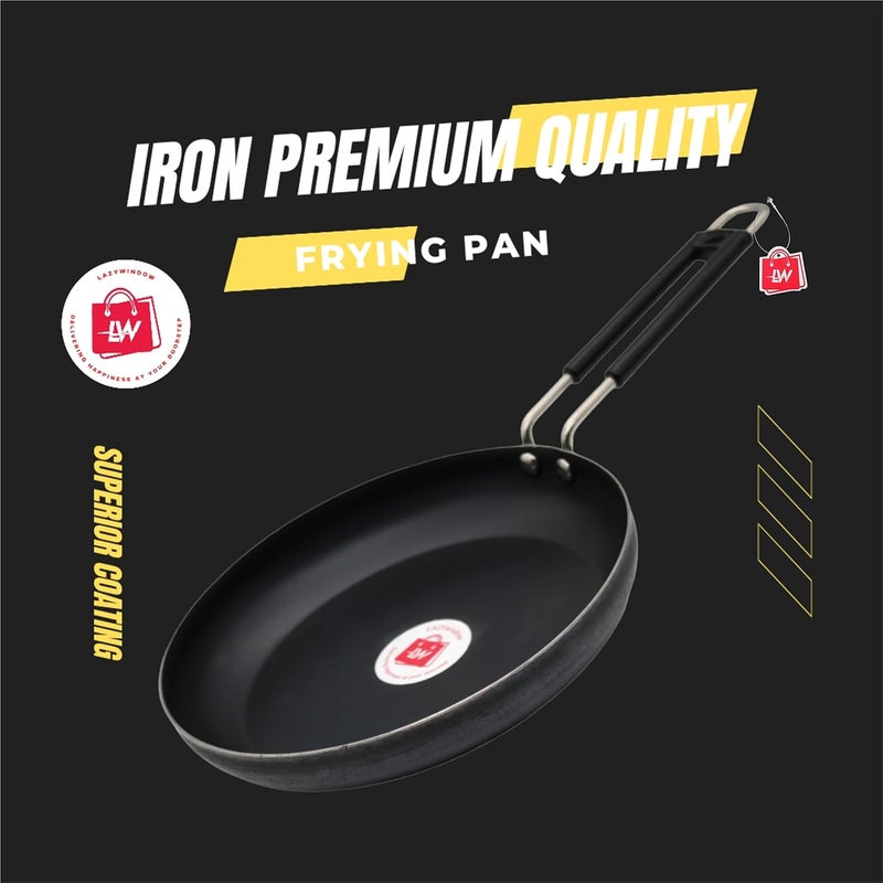 LAZYwindow Traditional Iron Cookware Set Fry Pan with Induction Base Deep Kadhai Tawa Insulated Handle Black Base 3 Pieces - Image 2