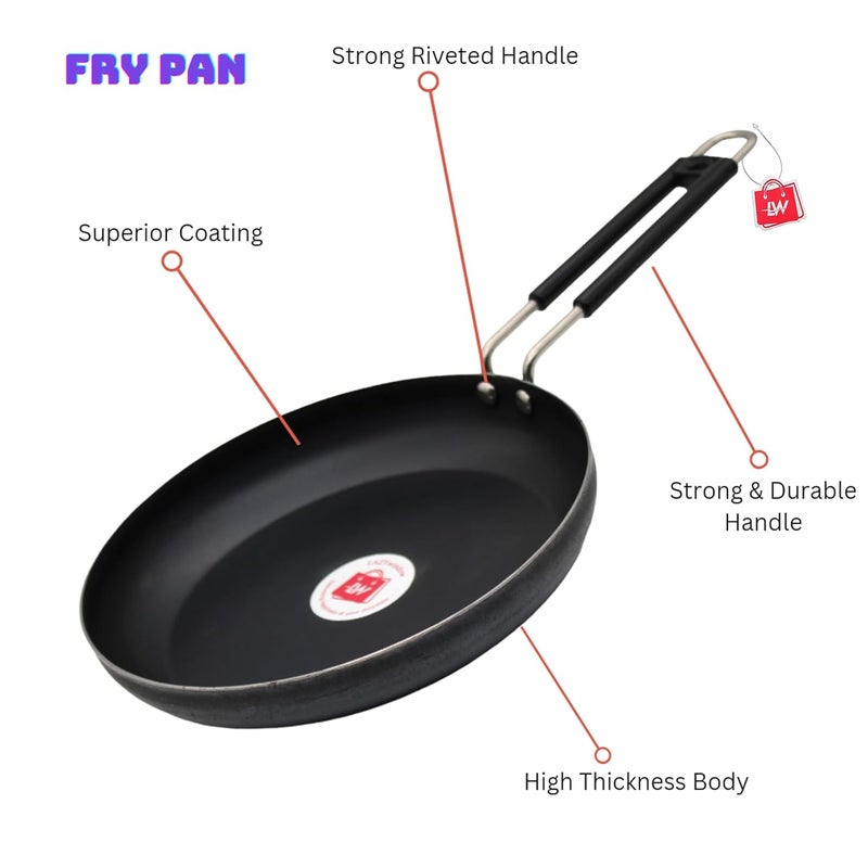 LAZYwindow Traditional Iron Cookware Set Fry Pan with Induction Base Deep Kadhai Tawa Insulated Handle Black Base 3 Pieces - Image 3
