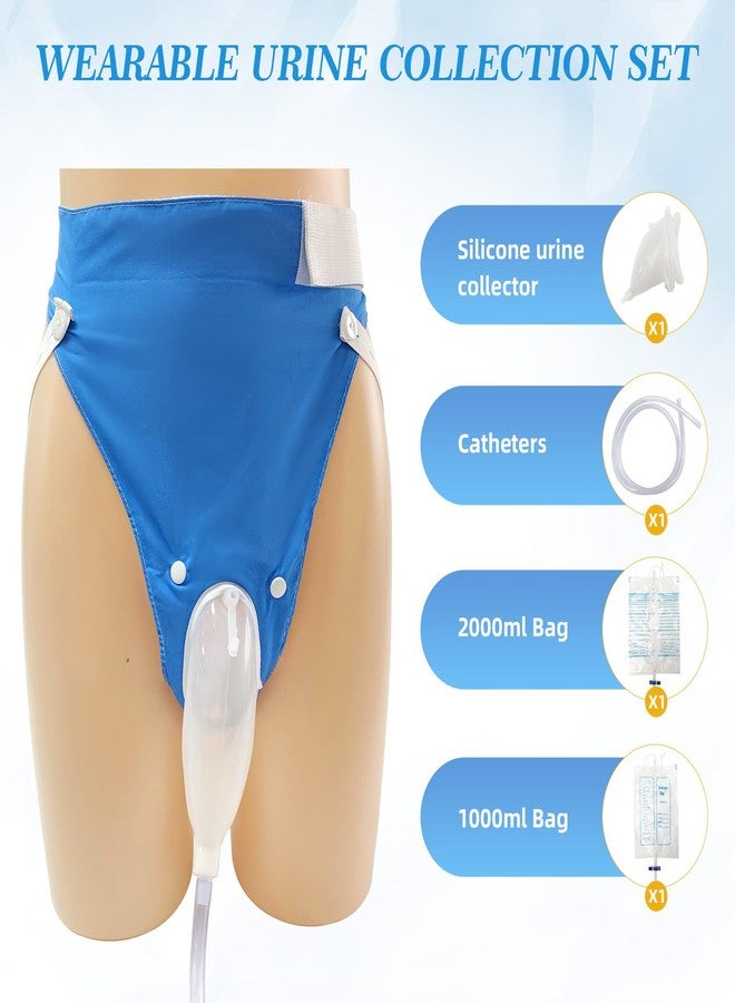 DWCHECK Wearable Urine Collection Bag External Catheter for Women, Reusable Portable Silicone Urinal with 1000ml and 2000ml Urine Catheter Bags,Blue - Image 2