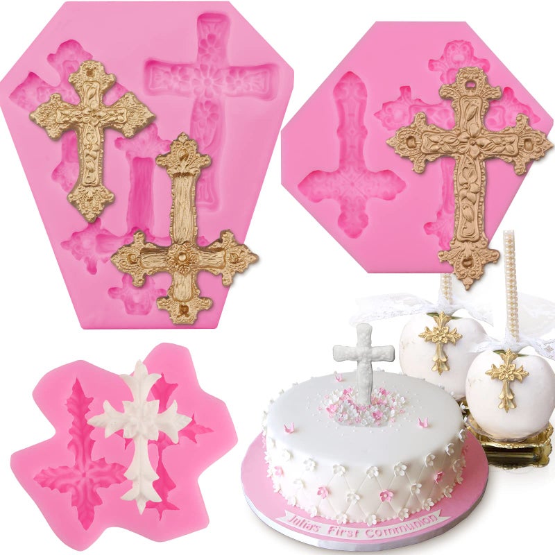 Sakolla 3 Pcs Cross Molds Silicone, Cross Silicone Molds for Chocolate Cake Fondant Candy Clay Cupcake Candle Baptism - Image 1