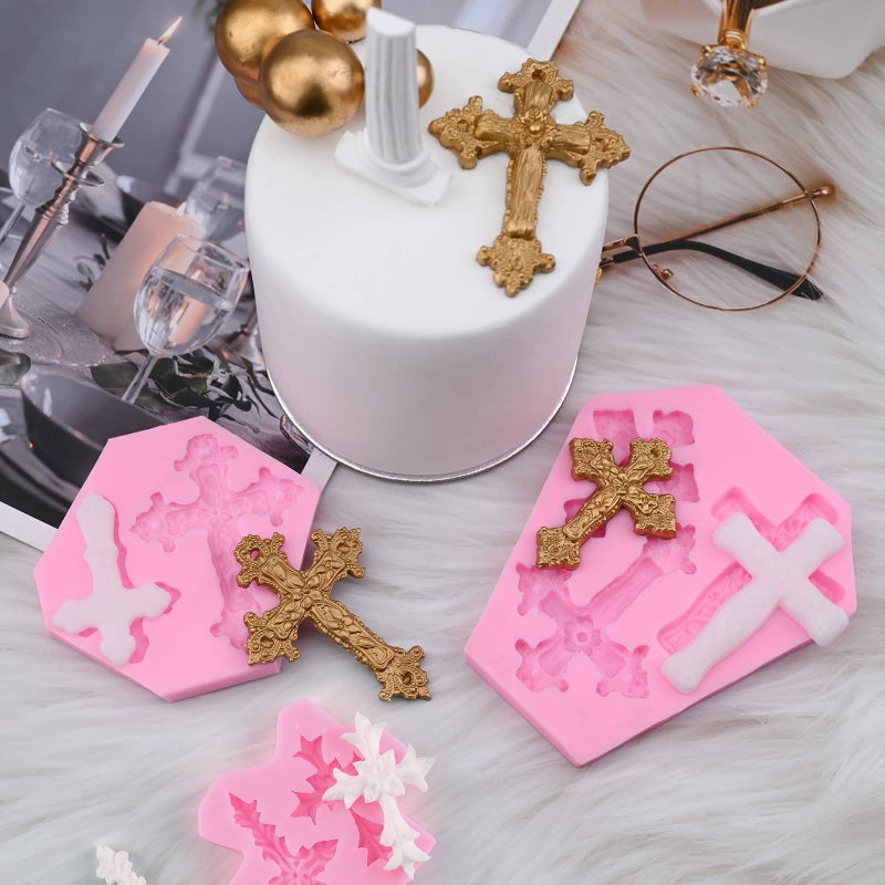 Sakolla 3 Pcs Cross Molds Silicone, Cross Silicone Molds for Chocolate Cake Fondant Candy Clay Cupcake Candle Baptism - Image 3
