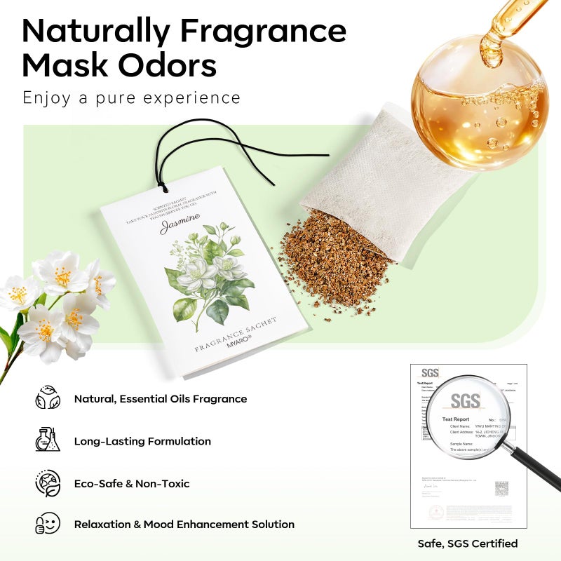 MYARO 12 Packs Jasmine Scented Sachets for Drawer and Closet, Long-Lasting Air Freshener Sachet Bag Drawer Car Bathroom Deodorizers Fresh Scent Home Fragrance - Image 3