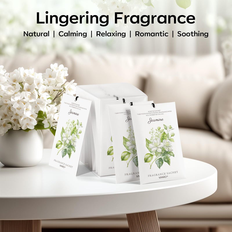 MYARO 12 Packs Jasmine Scented Sachets for Drawer and Closet, Long-Lasting Air Freshener Sachet Bag Drawer Car Bathroom Deodorizers Fresh Scent Home Fragrance - Image 5