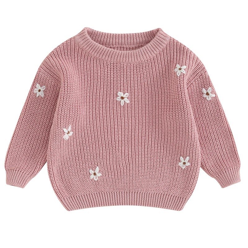 Mubineo Baby Girl Winter Clothes Cute Flower Sweater Crewneck Pullover Long Sleeve Knit Newborn Infant Sweaters (US, Age, 0 Months, 3 Months, Dusty Pink) - Image 1