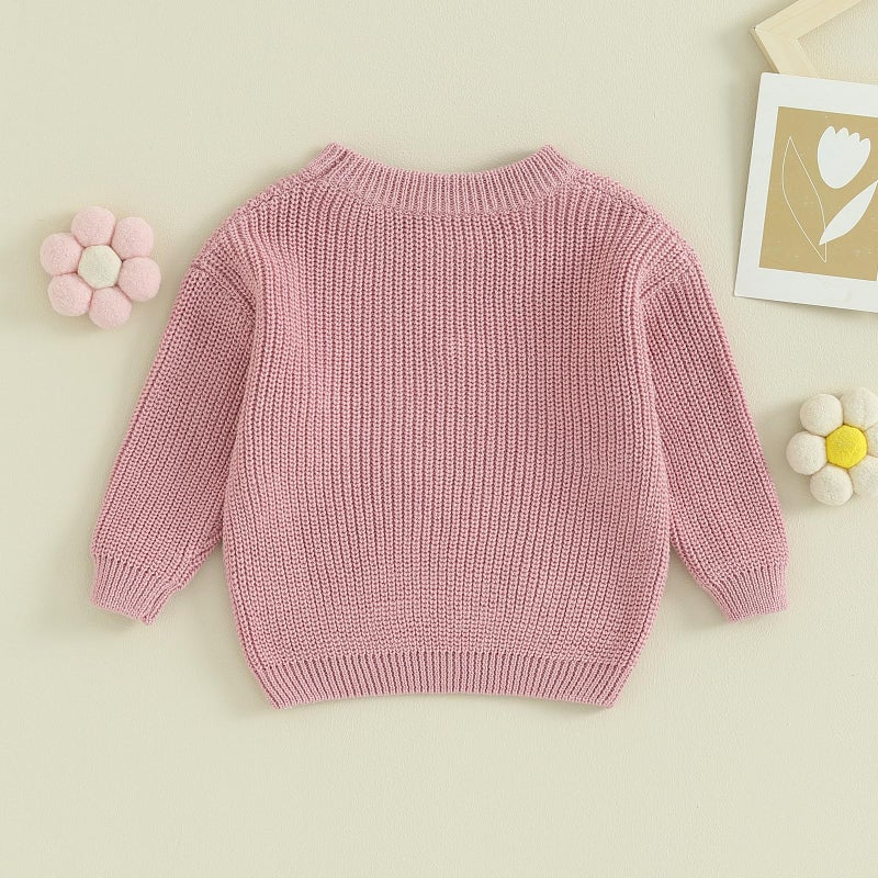 Mubineo Baby Girl Winter Clothes Cute Flower Sweater Crewneck Pullover Long Sleeve Knit Newborn Infant Sweaters (US, Age, 0 Months, 3 Months, Dusty Pink) - Image 3