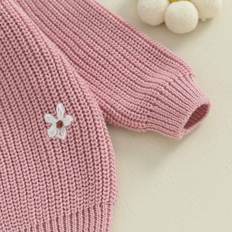 Mubineo Baby Girl Winter Clothes Cute Flower Sweater Crewneck Pullover Long Sleeve Knit Newborn Infant Sweaters (US, Age, 0 Months, 3 Months, Dusty Pink) - Image 5