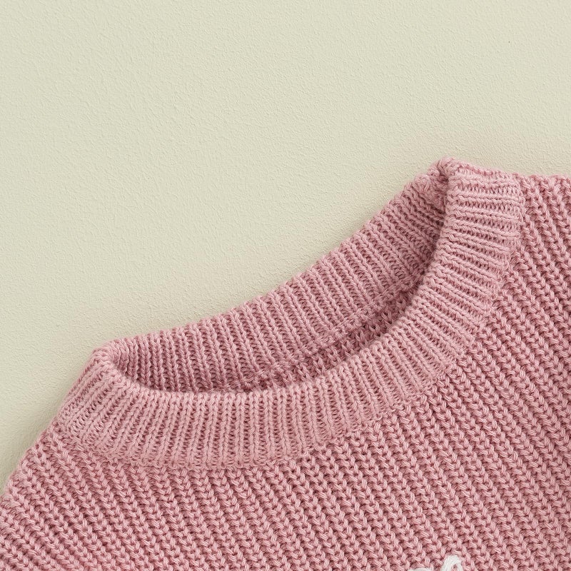 Mubineo Baby Girl Winter Clothes Cute Flower Sweater Crewneck Pullover Long Sleeve Knit Newborn Infant Sweaters (US, Age, 0 Months, 3 Months, Dusty Pink) - Image 4