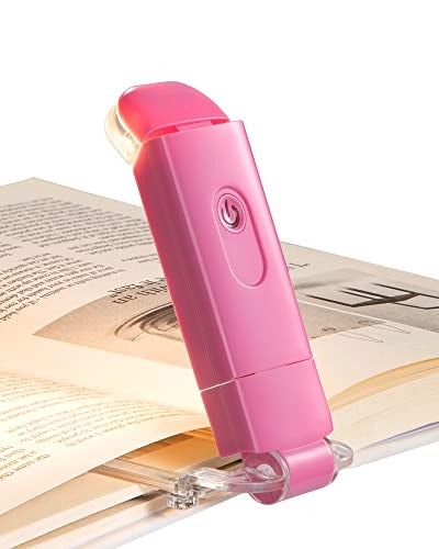 DEWENWILS USB Rechargeable Book Reading Light, Warm White, Brightness Adjustable, LED Clip on Book Lights for Reading in Bed, Car Reading Light for Kids, Bookworms (Pink) - Image 1