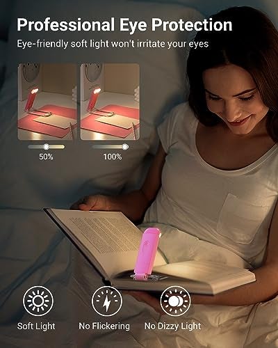 DEWENWILS USB Rechargeable Book Reading Light, Warm White, Brightness Adjustable, LED Clip on Book Lights for Reading in Bed, Car Reading Light for Kids, Bookworms (Pink) - Image 2