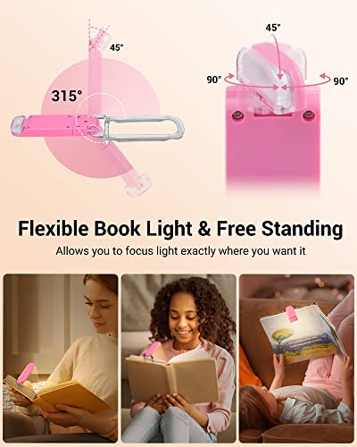 DEWENWILS USB Rechargeable Book Reading Light, Warm White, Brightness Adjustable, LED Clip on Book Lights for Reading in Bed, Car Reading Light for Kids, Bookworms (Pink) - Image 4