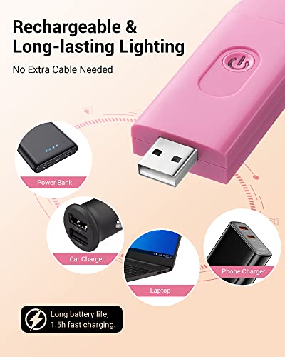 DEWENWILS USB Rechargeable Book Reading Light, Warm White, Brightness Adjustable, LED Clip on Book Lights for Reading in Bed, Car Reading Light for Kids, Bookworms (Pink) - Image 3