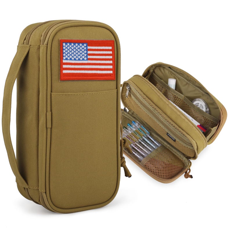 ATRIPACK Tactical Pencil Case for BoyLarge Capacity Pencil PouchMarker Organizer Case Pen Box Tool Bag Desk Organizer for School College Office Organizers for Kids Men Women Adult TeensBrown