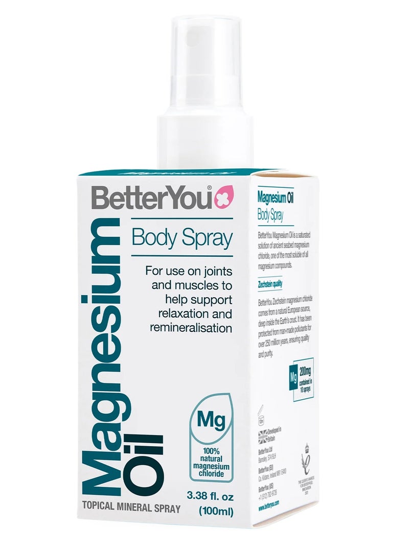 BetterYou Magnesium  Oil Body Spray Pure, Clean and Natural Source of Magnesium Chloride  Magnesium Spray 100ml (600 Sprays) - Image 1