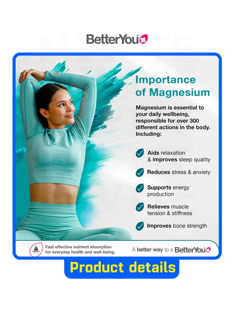 BetterYou Magnesium  Oil Body Spray Pure, Clean and Natural Source of Magnesium Chloride  Magnesium Spray 100ml (600 Sprays) - Image 2