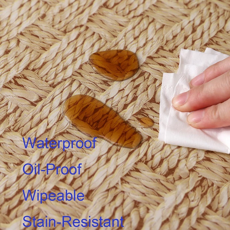 Walrus Round Vinyl Fitted Tablecloth with Flannel Backing Elastic Edge Design Table Cover Waterproof Oil-Proof PVC Table Cloth Stain-Resistant Best for 37"-44" Round - Image 5