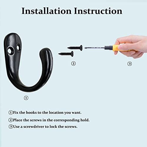 Gutapo Coffee Cup Hooks 20pcs Black Hooks Door Wall Closet Mounted Single Hook Hangers for Robe Coat with 46pcs Screws - Image 4