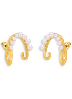 A pair of titanium steel earrings inlaid with shell pearls, C-shaped ear stud jewelry