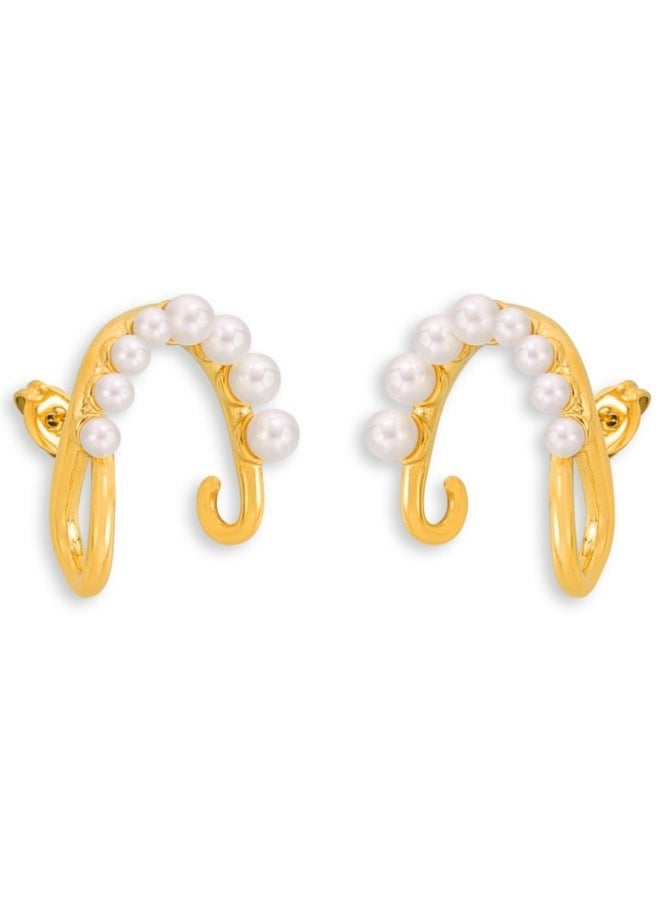 Generic - A pair of titanium steel earrings inlaid with shell pearls, C-shaped ear stud jewelry - Image 1