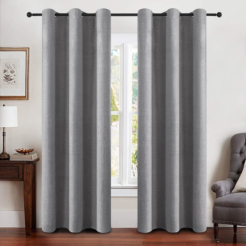 MIULEE MIULEE Linen Blackout Curtains and Drapes 100 Room Darken Thermal Insulated Grommet Window Panels with Coating 2 PCs W 42 x L 84 inches Grey