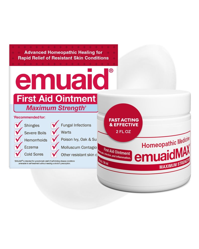 Emuaid مرهم EMUAIDMAX لعلاج الحكة الجلدية، علاج قوي لقدم الرياضي، الصدفية، حكة الفخذ، الطفح الجلدي، الإكزيما، قروح البرد، الفقاعات، وعدوى الخميرة، 2 أونصة - Image 1