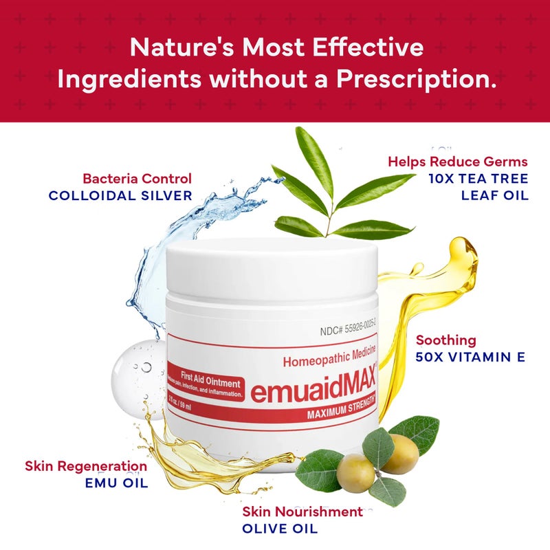 Emuaid مرهم EMUAIDMAX لعلاج الحكة الجلدية، علاج قوي لقدم الرياضي، الصدفية، حكة الفخذ، الطفح الجلدي، الإكزيما، قروح البرد، الفقاعات، وعدوى الخميرة، 2 أونصة - Image 3