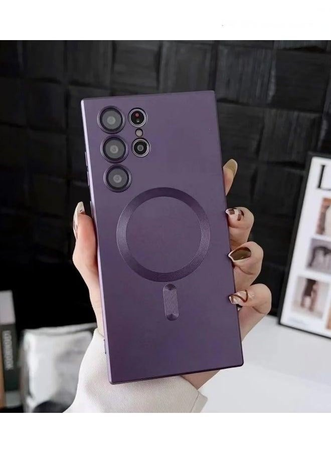 Generic - Magsafe Samsung Galaxy S24 Ultra Mobile Phone Case Magnetic Absorption Wireless Charging with Lens Film Soft Cover Purple - Image 1