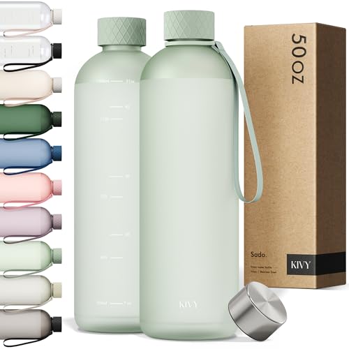 KIVY Large Water Bottle 50oz Lightweight Shatterproof Fits Backpack Cupholder for Travel Sports School Green water bottle no straw 15 Liter water bottles 50oz Water bottle - Image 1