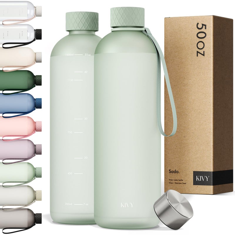 KIVY Large Water Bottle 50oz Lightweight Shatterproof Fits Backpack Cupholder for Travel Sports School Green water bottle no straw 15 Liter water bottles 50oz Water bottle - Image 2