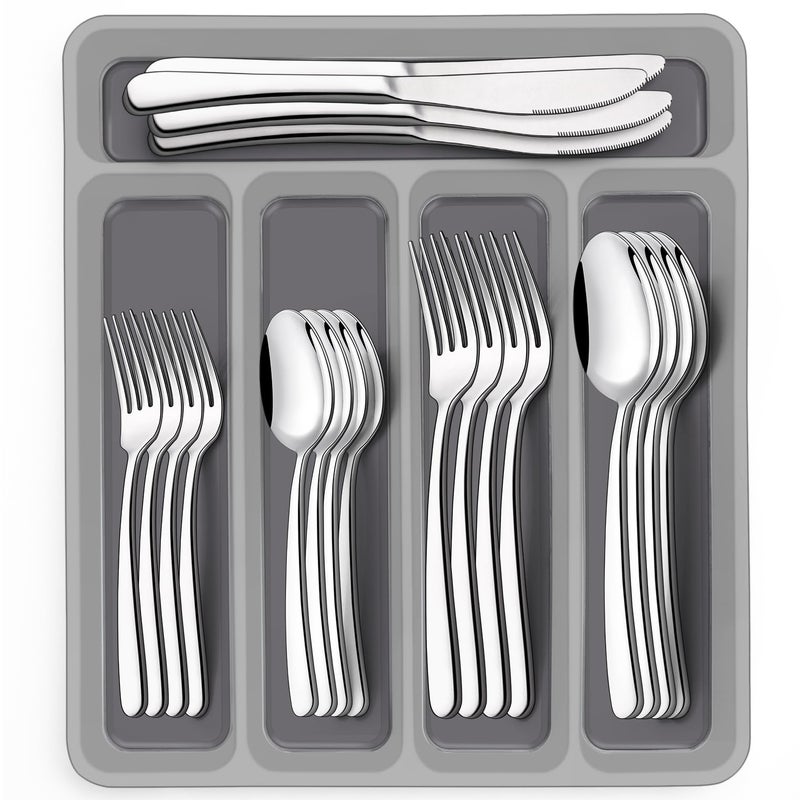 40Piece Silverware Set with Organizer EWFEN Heavy Duty Stainless Steel Flatware Set for 8 FoodGrade Tableware Cutlery Set Utensil Sets for Home Restaurant Mirror Finish Dishwasher Safe