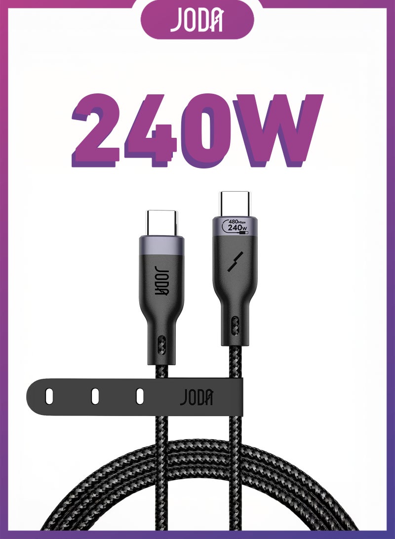 JODA 240W USB-C to USB-C Braided Nylon Cable, Black, 1 Meter – 240W Fast Charging, Braided Nylon, Safe & Durable Charger, Super Fast Charging for iPhone & Android, Strong & Flexible Cable, Long-Lasting Charging Cable. - Image 1