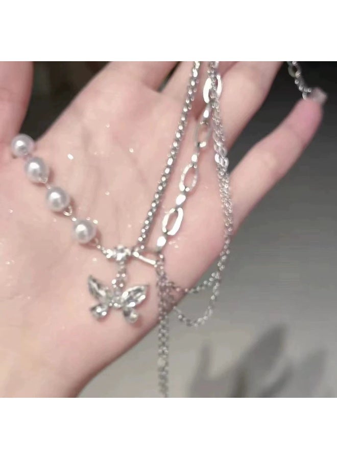 Goolsky قلادة لؤلؤة فراشة من زيركونيا مكعبة – سلسلة طويلة بتصميم ذيل طويل، فراشة وزيركون/لؤلؤ، حفلات/فعاليات رسمية، متلألئة - Image 2