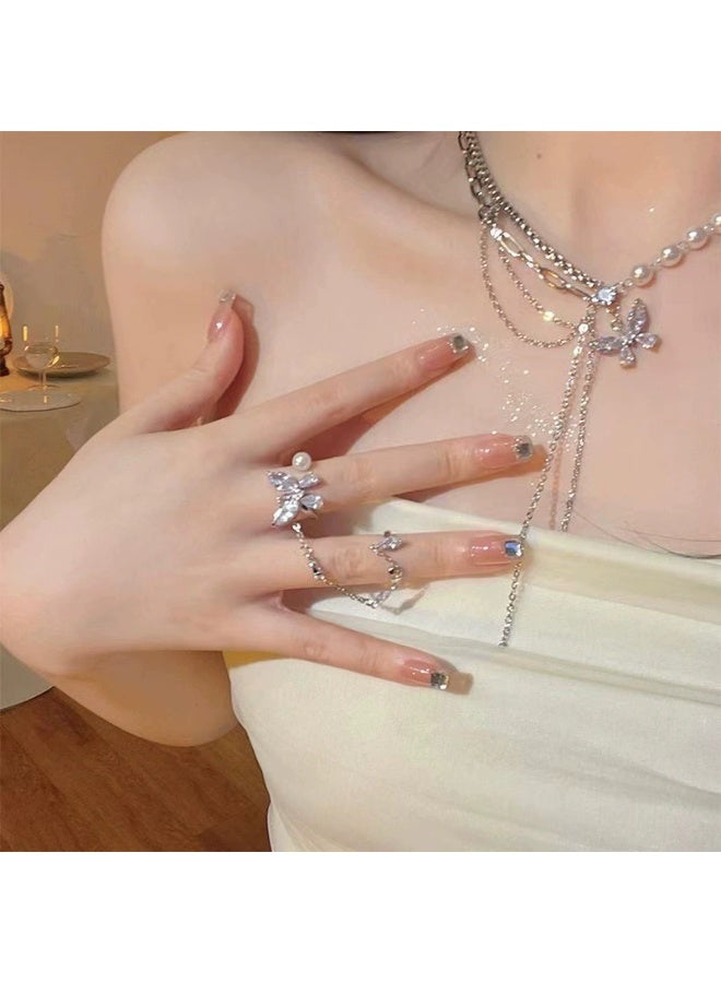 Goolsky قلادة لؤلؤة فراشة من زيركونيا مكعبة – سلسلة طويلة بتصميم ذيل طويل، فراشة وزيركون/لؤلؤ، حفلات/فعاليات رسمية، متلألئة - Image 5