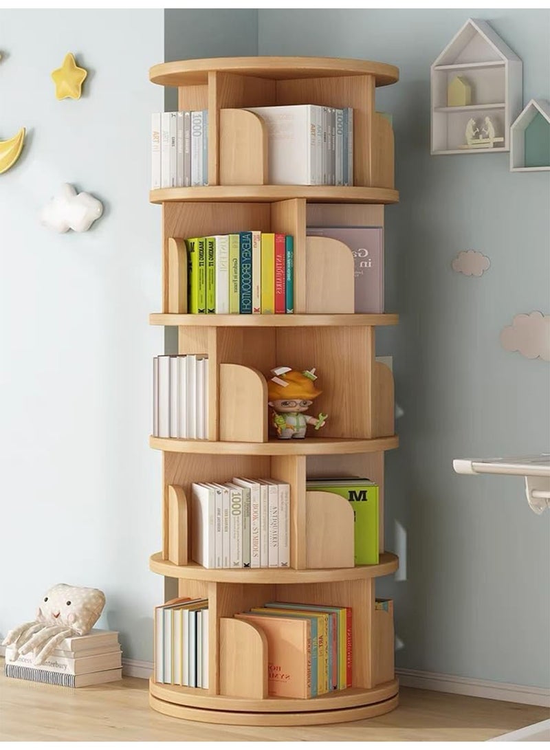 ليموس رف كتب دوار من 5 طبقات 360 رف عرض لتخزين الكتب الدوارة، أرفف قائمة على الأرض مع حاجز - Image 1