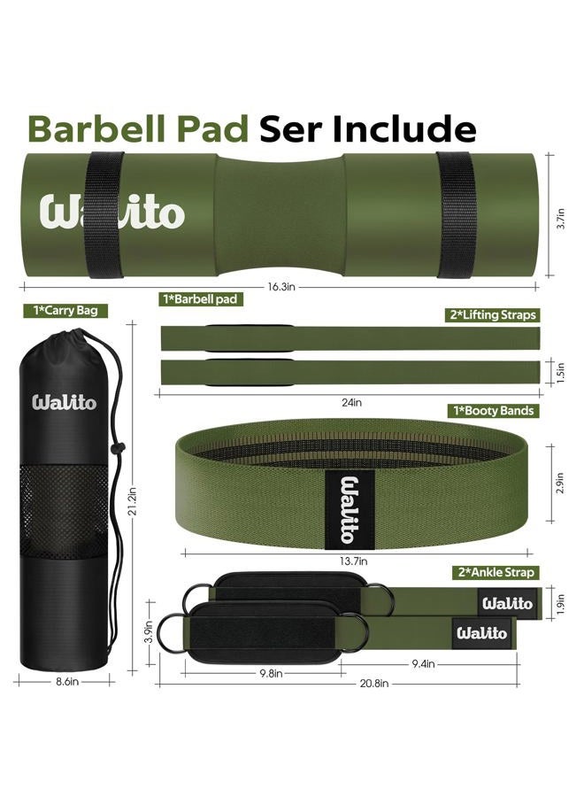 WALITO 8Pcs Barbell Pad Set for Hip Thrust - Squat Pad,Gym Accessories for Women with Bar Bad,Bench Press, with Gym Ankle Straps,Resistance Bands for Working Out,Lifting Strap,Carry Bag - Image 2