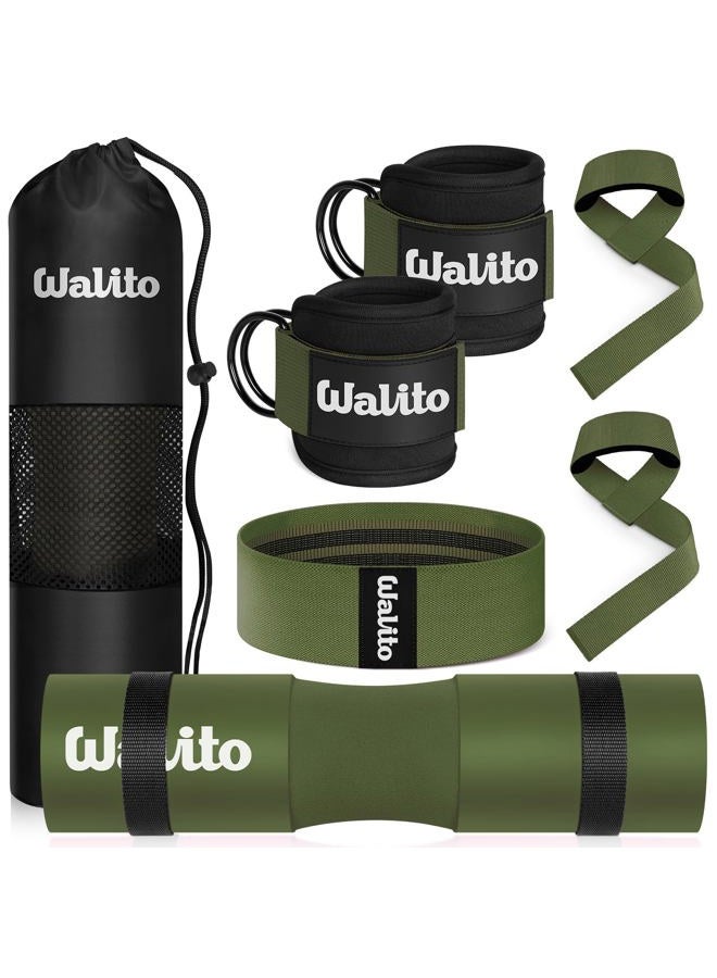 WALITO 8Pcs Barbell Pad Set for Hip Thrust - Squat Pad,Gym Accessories for Women with Bar Bad,Bench Press, with Gym Ankle Straps,Resistance Bands for Working Out,Lifting Strap,Carry Bag - Image 1
