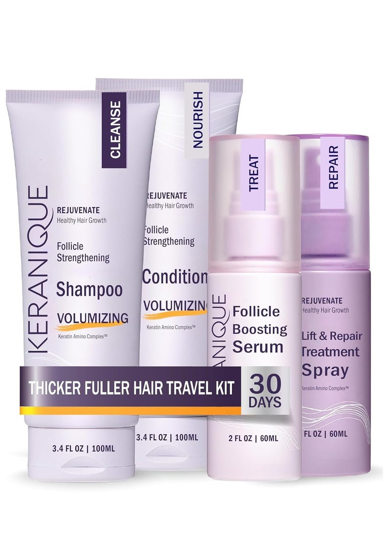 Keranique - Keranique Hair Products Set for Thinning Hair - Volumizing Shampoo, Conditioner, Follicle Booster Serum, Spray for Fine Texture Boost, and Keratin Repair for Women - Image 1