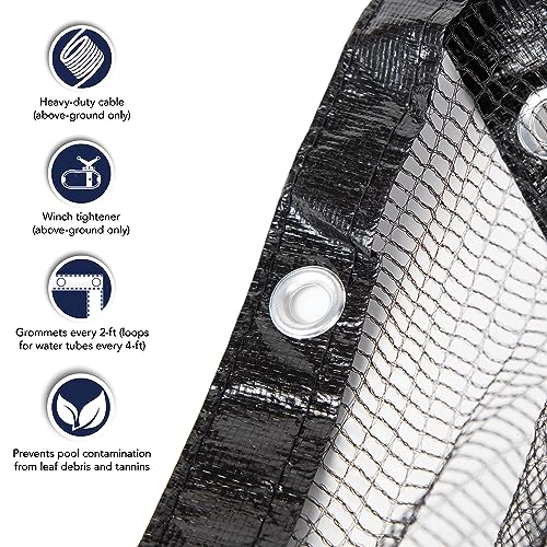 Blue Wave 12 ft x 24 ft Oval Leaf Net Pool Cover for Above-Ground Pools Lightweight & Durable Mesh Net to Capture Leaves & Debris with 3 ft Overlap, Reinforced Grommets, Cable & Winch – Black Finish - Image 3