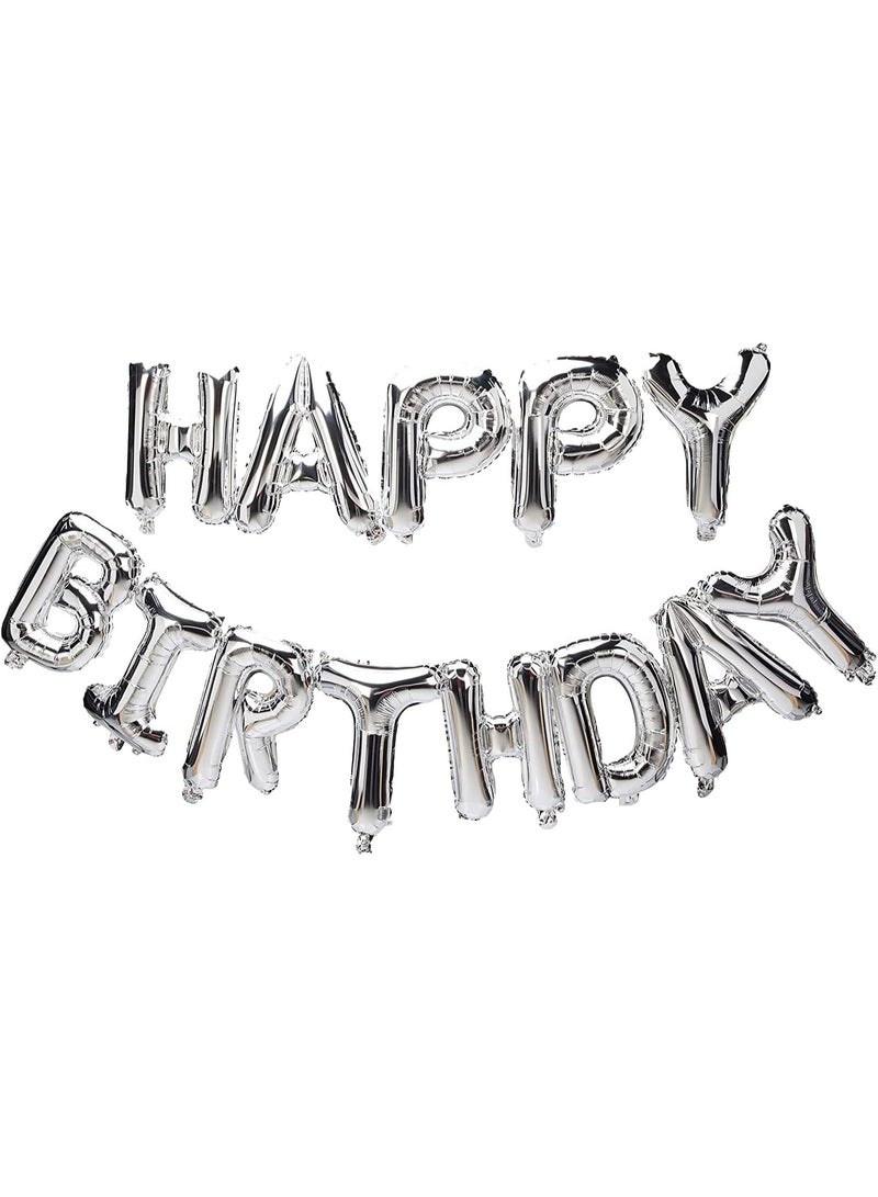 بالونات حروف "Happy Birthday" من رقائق فضية مع بالونات لاتكس باللون الأحمر – طقم تزيين عيد ميلاد مكون من 64 قطعة - Image 1